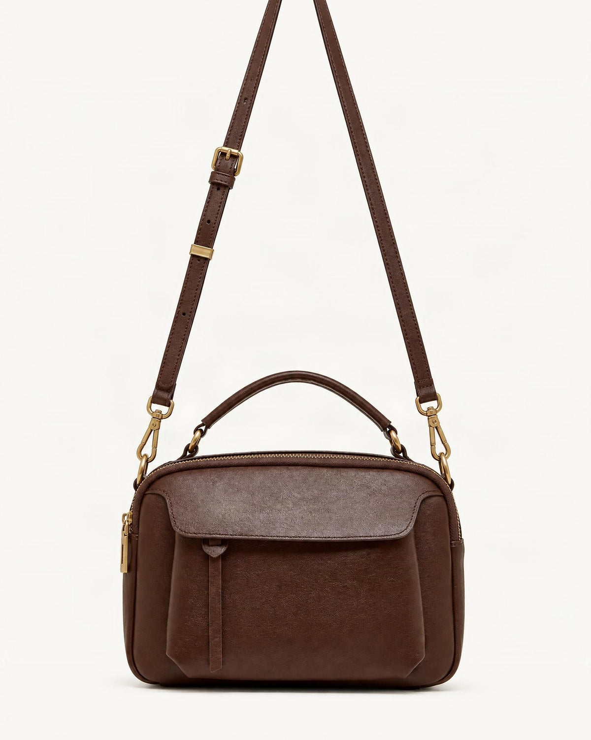 Top-Grain Cowhide Boston Crossbody Bag — straight-on front view on a warm white background