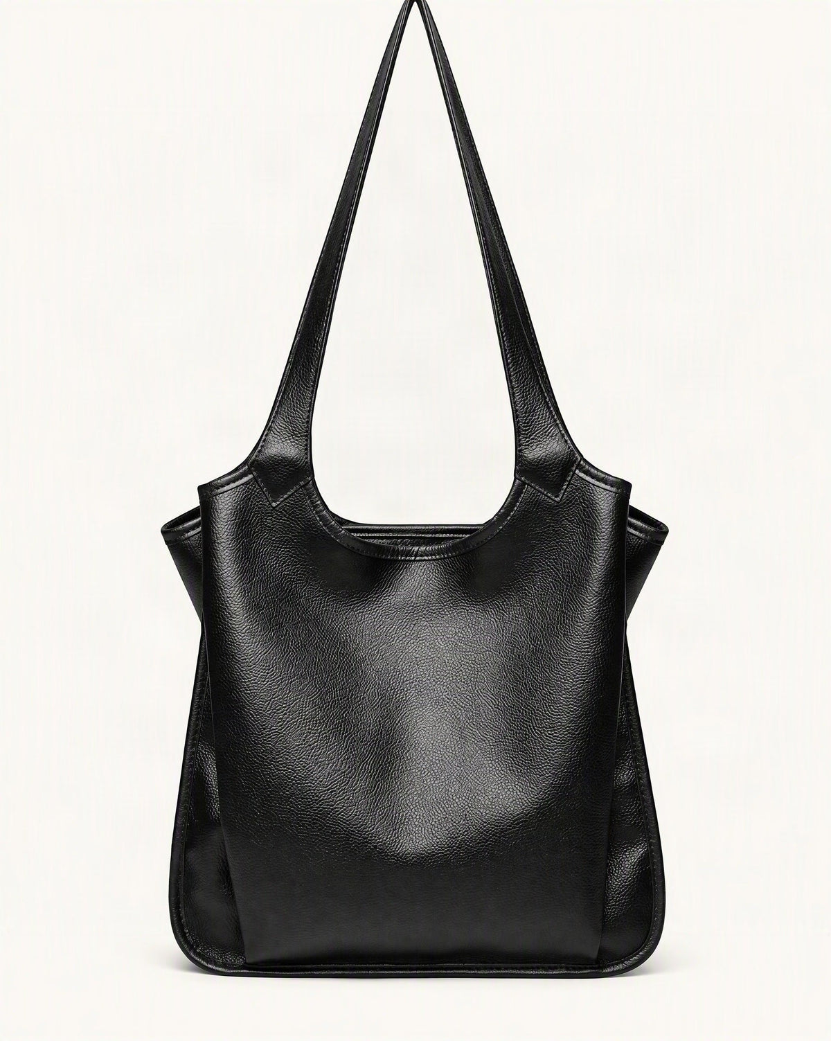 Top-Grain Cowhide Leather Tote Shoulder Bag — straight-on front view on a warm white background