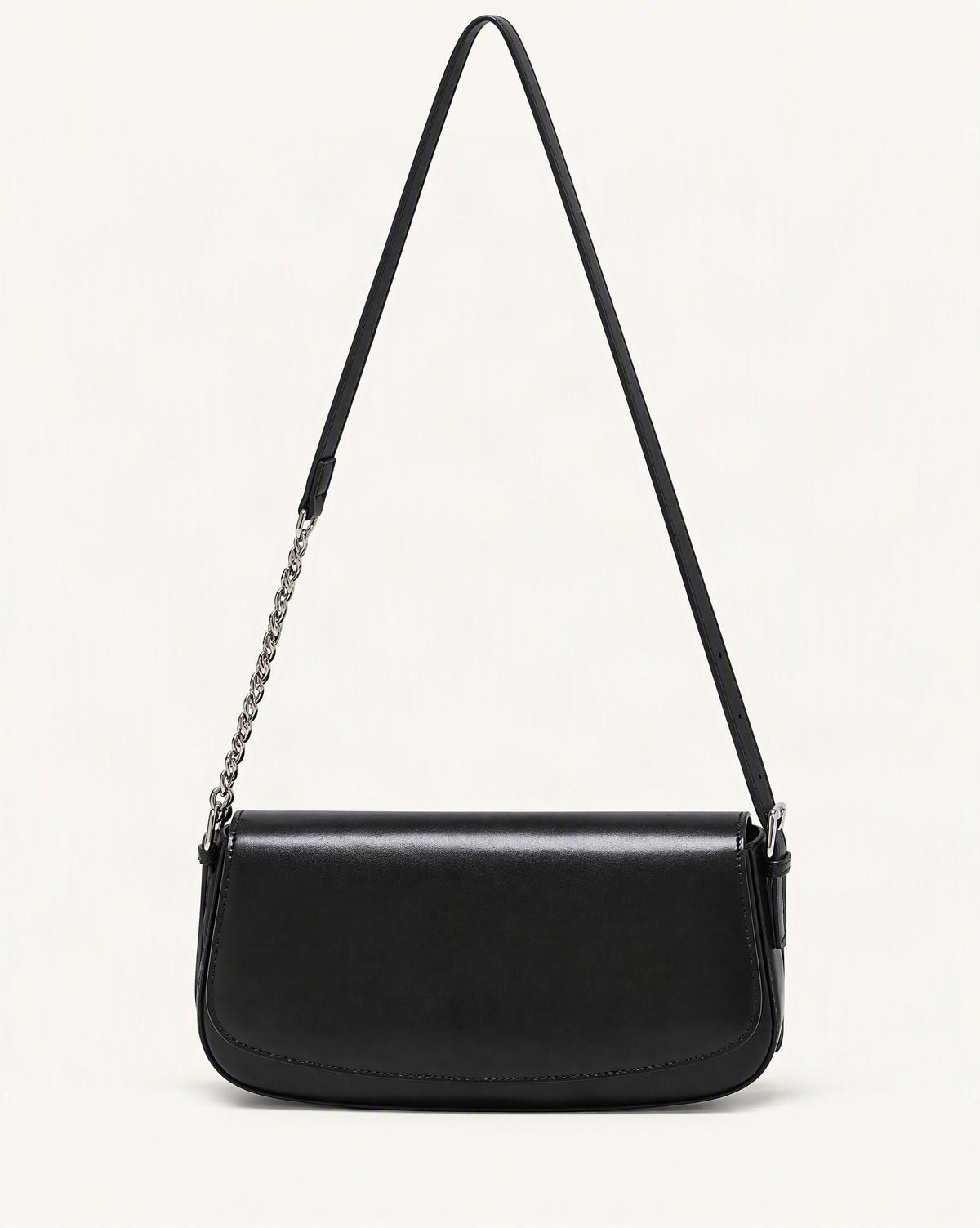 Cowhide Leather Baguette Saddle Shoulder Bag — straight-on front view on a warm white background