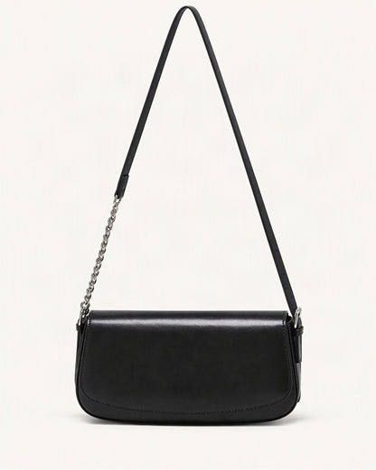 Cowhide Leather Baguette Saddle Shoulder Bag — straight-on front view on a warm white background