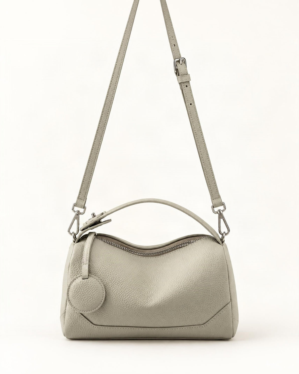 Cowhide Mini Boston Bag Shoulder — straight-on front view on a warm white background