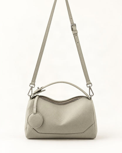 Cowhide Mini Boston Bag Shoulder — straight-on front view on a warm white background