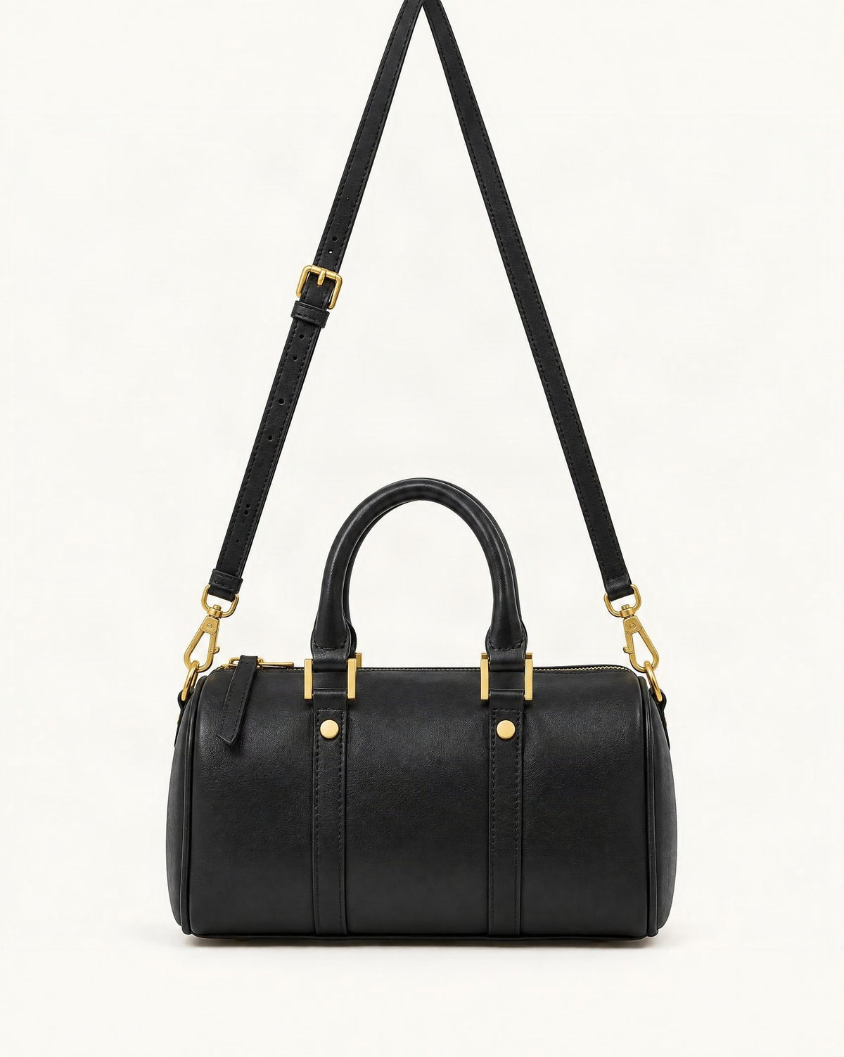 Cowhide Leather Small Boston Bag Top Handle Crossbody — straight-on front view on a warm white background