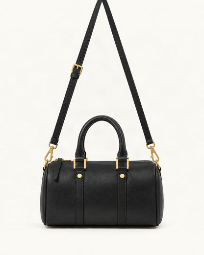 Cowhide Leather Small Boston Bag Top Handle Crossbody — straight-on front view on a warm white background