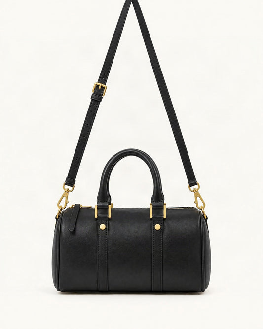 Cowhide Leather Small Boston Bag Top Handle Crossbody — straight-on front view on a warm white background
