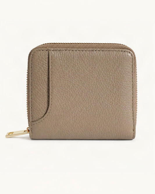 RFID-Blocking Pebbled Cowhide Wallet & Key Holder — straight-on front view on a warm white background