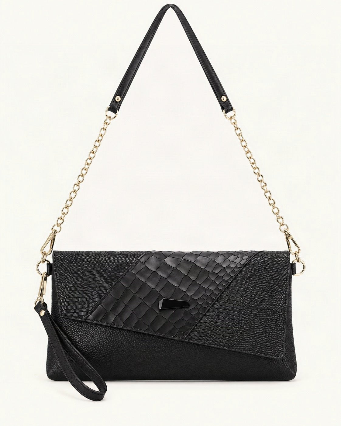Top-Grain Cowhide Crossbody Clutch — straight-on front view on a warm white background