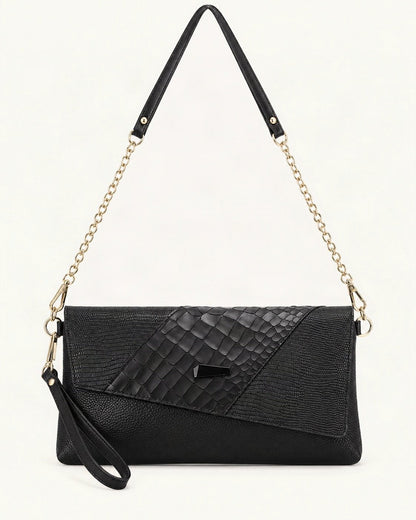Top-Grain Cowhide Crossbody Clutch — straight-on front view on a warm white background