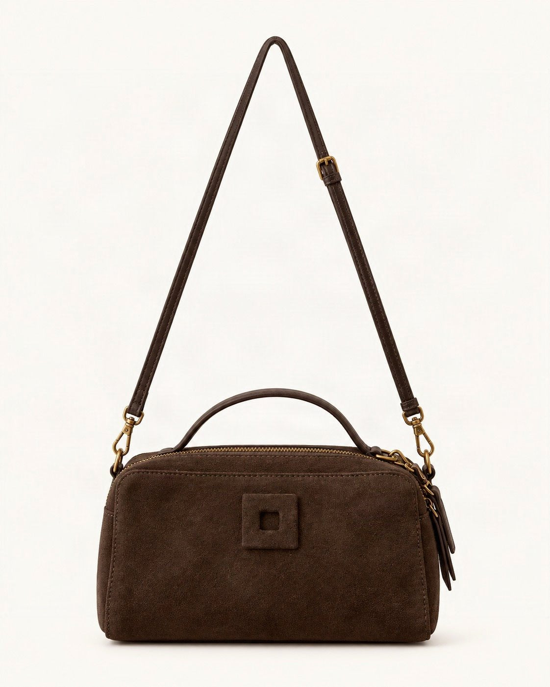 Nubuck Cowhide Small Crossbody Bag – Color Options — straight-on front view on a warm white background