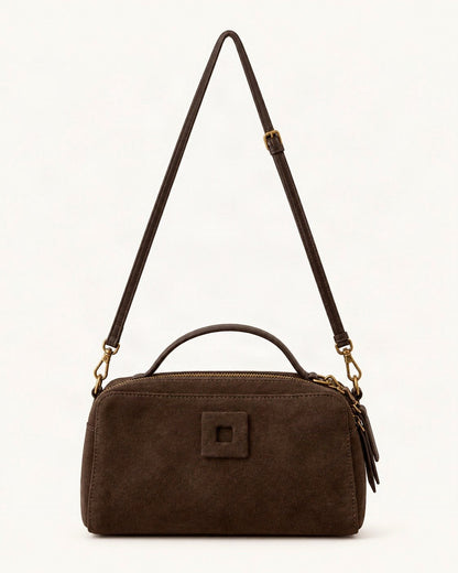 Nubuck Cowhide Small Crossbody Bag – Color Options — straight-on front view on a warm white background