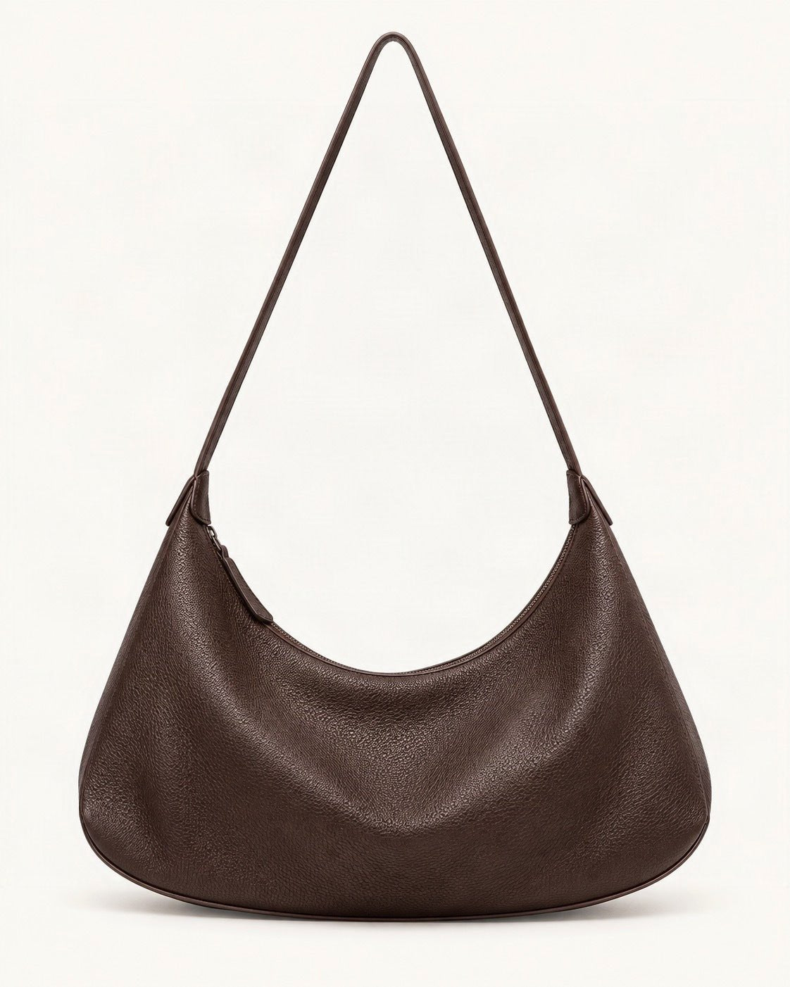 Top-Grain Cowhide Shoulder Hobo Bag — straight-on front view on a warm white background