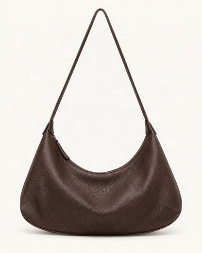 Top-Grain Cowhide Shoulder Hobo Bag — straight-on front view on a warm white background