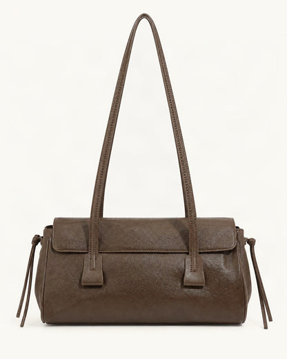 Cowhide Leather Small Plus Shoulder Bag with Top Handles — straight-on front view on a warm white background