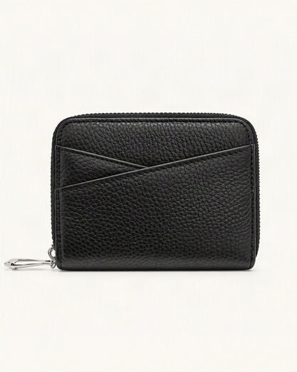 Genuine Leather Coin Purse with RFID Blocking Card Slots — straight-on front view on a warm white background