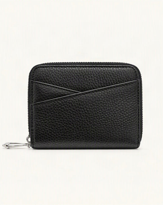Genuine Leather Coin Purse with RFID Blocking Card Slots — straight-on front view on a warm white background