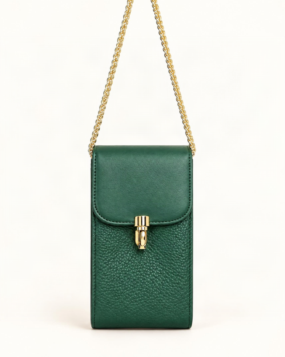 Cowhide Vertical Phone Crossbody Bag — straight-on front view on a warm white background