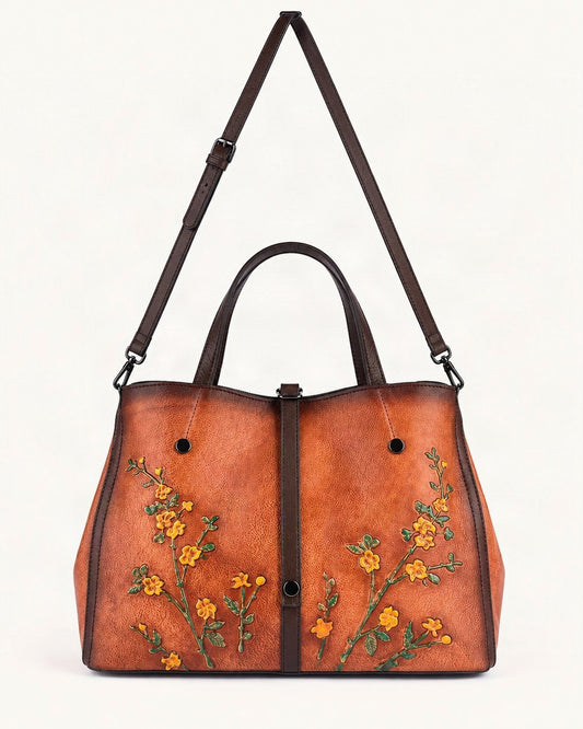 Cowhide Small Tote Bag — straight-on front view on a warm white background