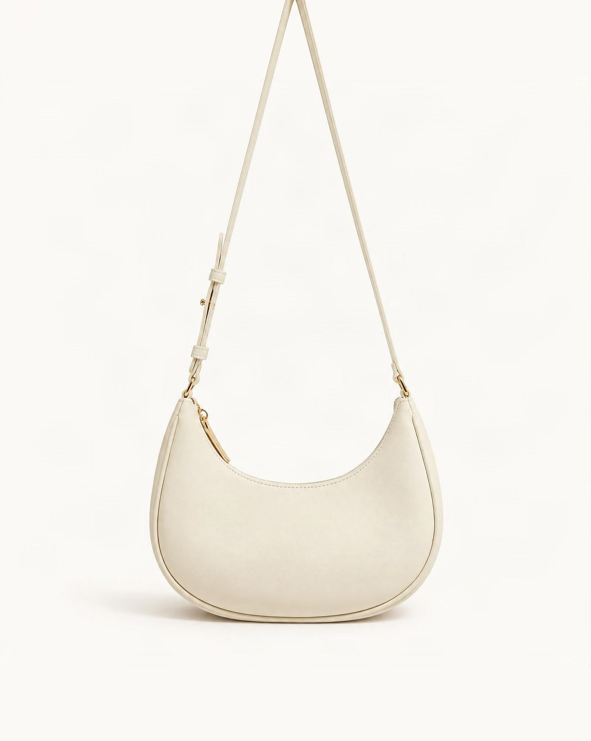 Cowhide Leather Crescent Hobo Shoulder Bag — straight-on front view on a warm white background