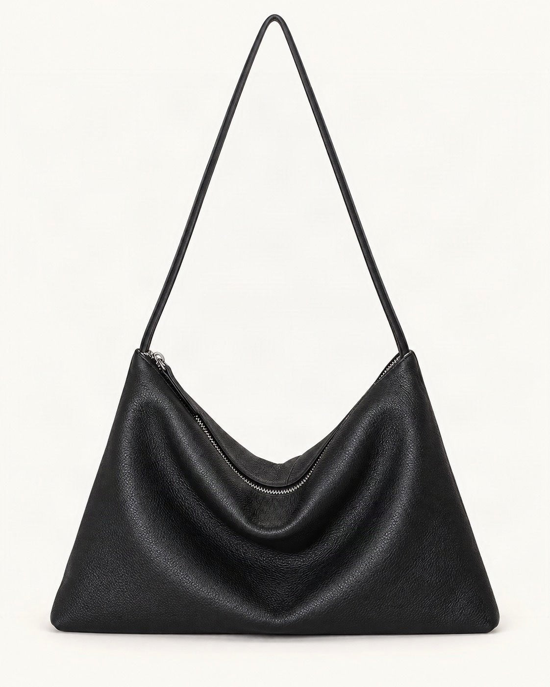 Top-Grain Cowhide Hobo Shoulder Bag — straight-on front view on a warm white background