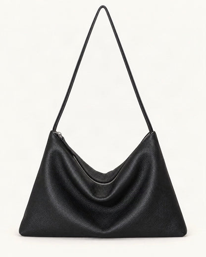 Top-Grain Cowhide Hobo Shoulder Bag — straight-on front view on a warm white background