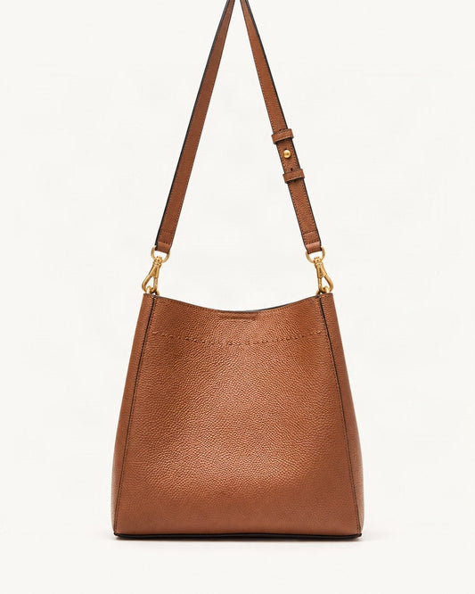 Top-Grain Cowhide Small Plus Shoulder Tote Bag — straight-on front view on a warm white background