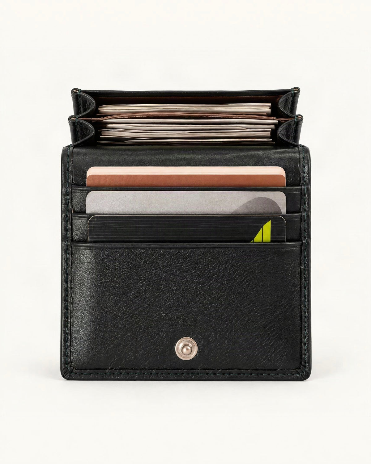 Genuine Leather RFID-Blocking Card Holder Wallet — straight-on front view on a warm white background