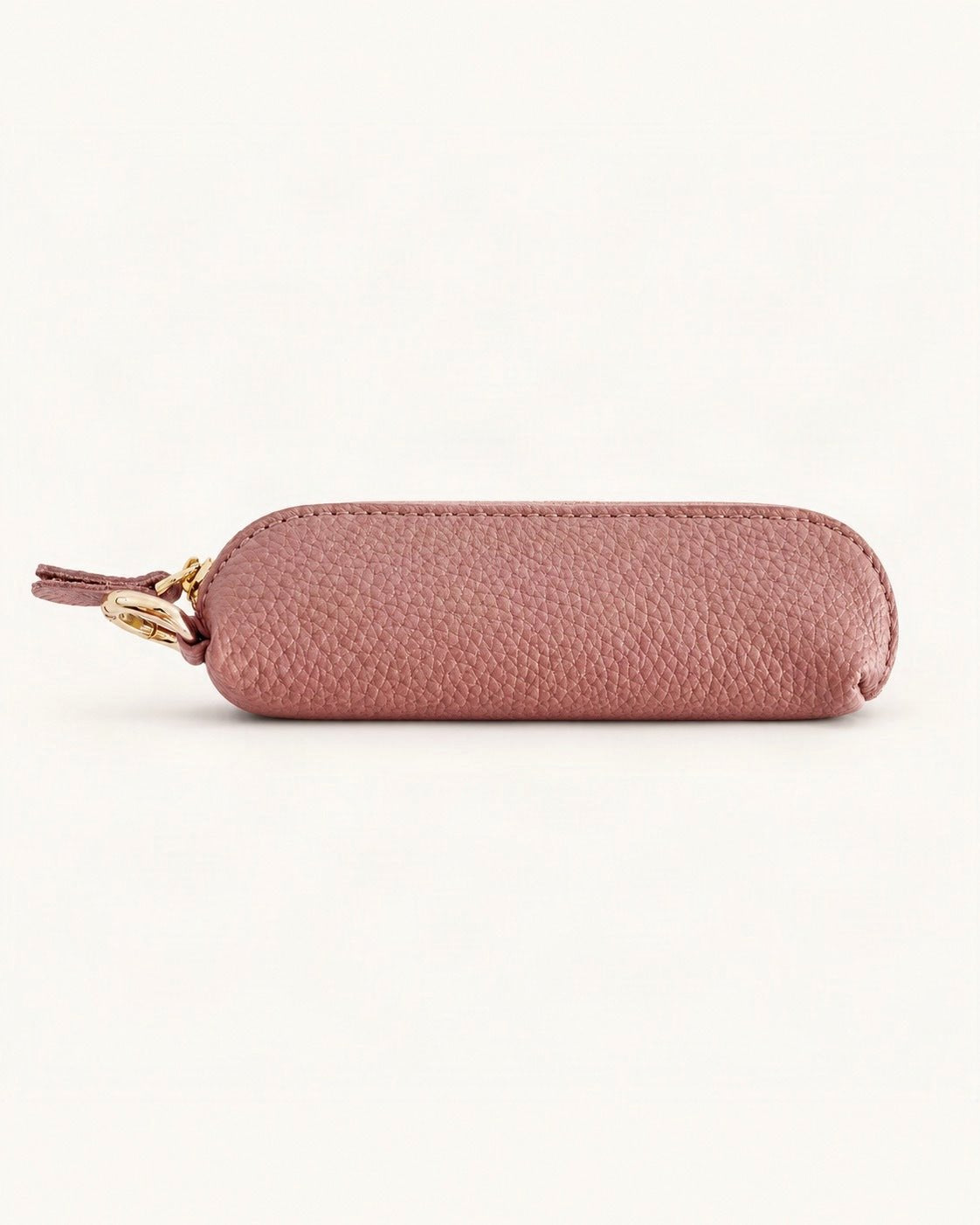 Top-Grain Cowhide Mini Zip Coin Purse with Key Clip — straight-on front view on a warm white background