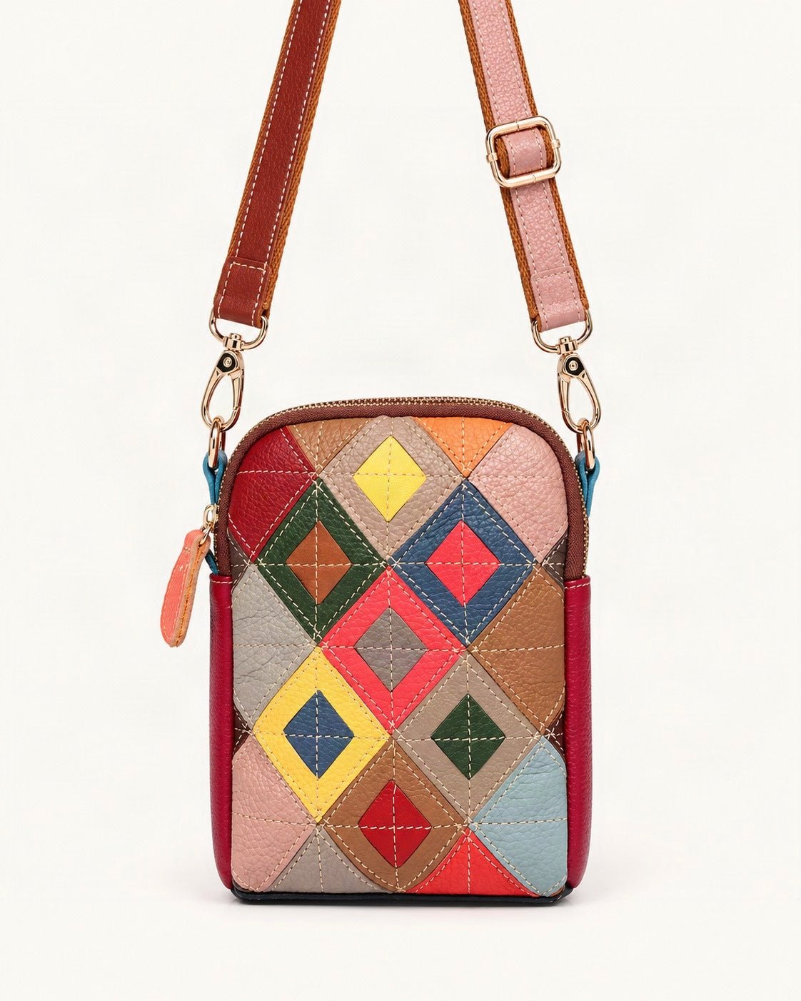 Top-Grain Cowhide Mini Shoulder Bag — straight-on front view on a warm white background