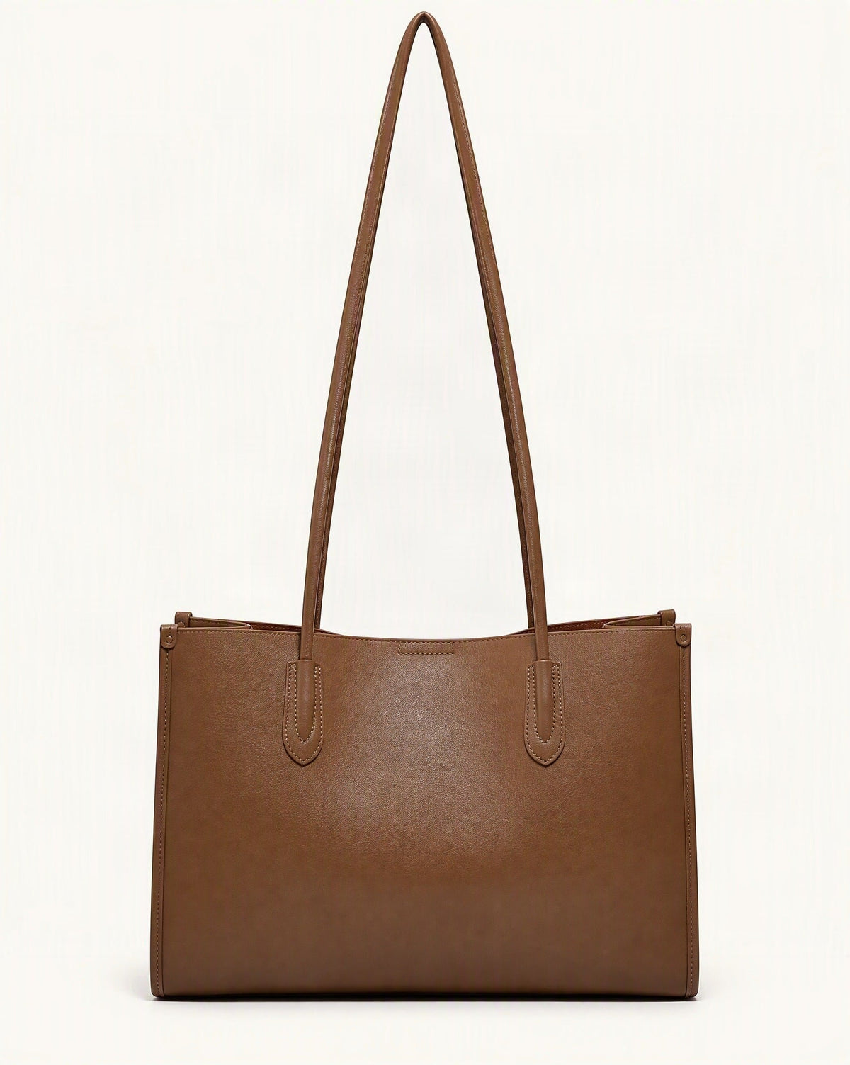 Soft Cowhide Leather Tote Bag, Spacious Shoulder Handbag — straight-on front view on a warm white background