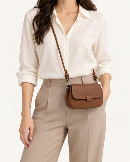 Cowhide Leather Mini Crossbody Bag worn crossbody
