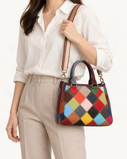 Top-Grain Cowhide Quilted Shoulder Bag worn crossbody