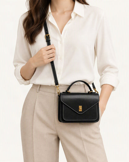 Cowhide Leather Small Messenger Crossbody Bag worn crossbody