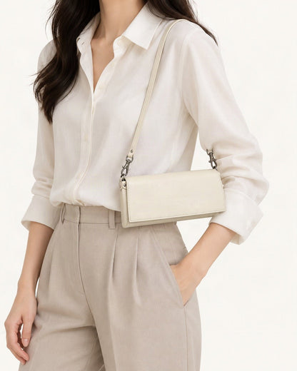 Top-Grain Cowhide Flap Shoulder Bag worn crossbody