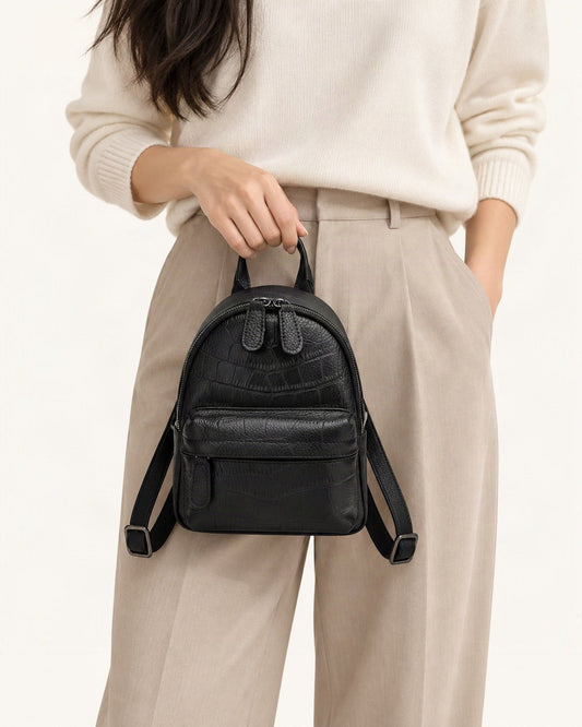 Split Leather Mini Backpack worn as a backpack
