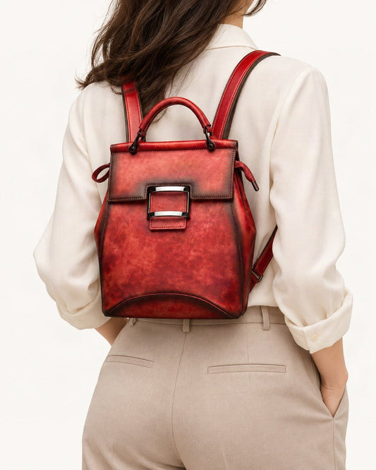 Top-Grain Cowhide Convertible Backpack – Color Options worn as a backpack