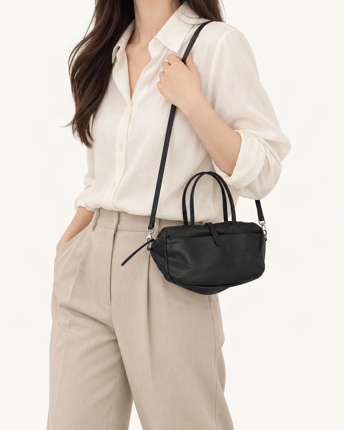 Lambskin Small Boston Bag worn on the shoulder