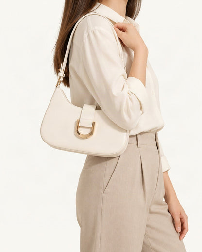 Fitted Small Cowhide Leather Shoulder Bag with Buckle worn crossbody