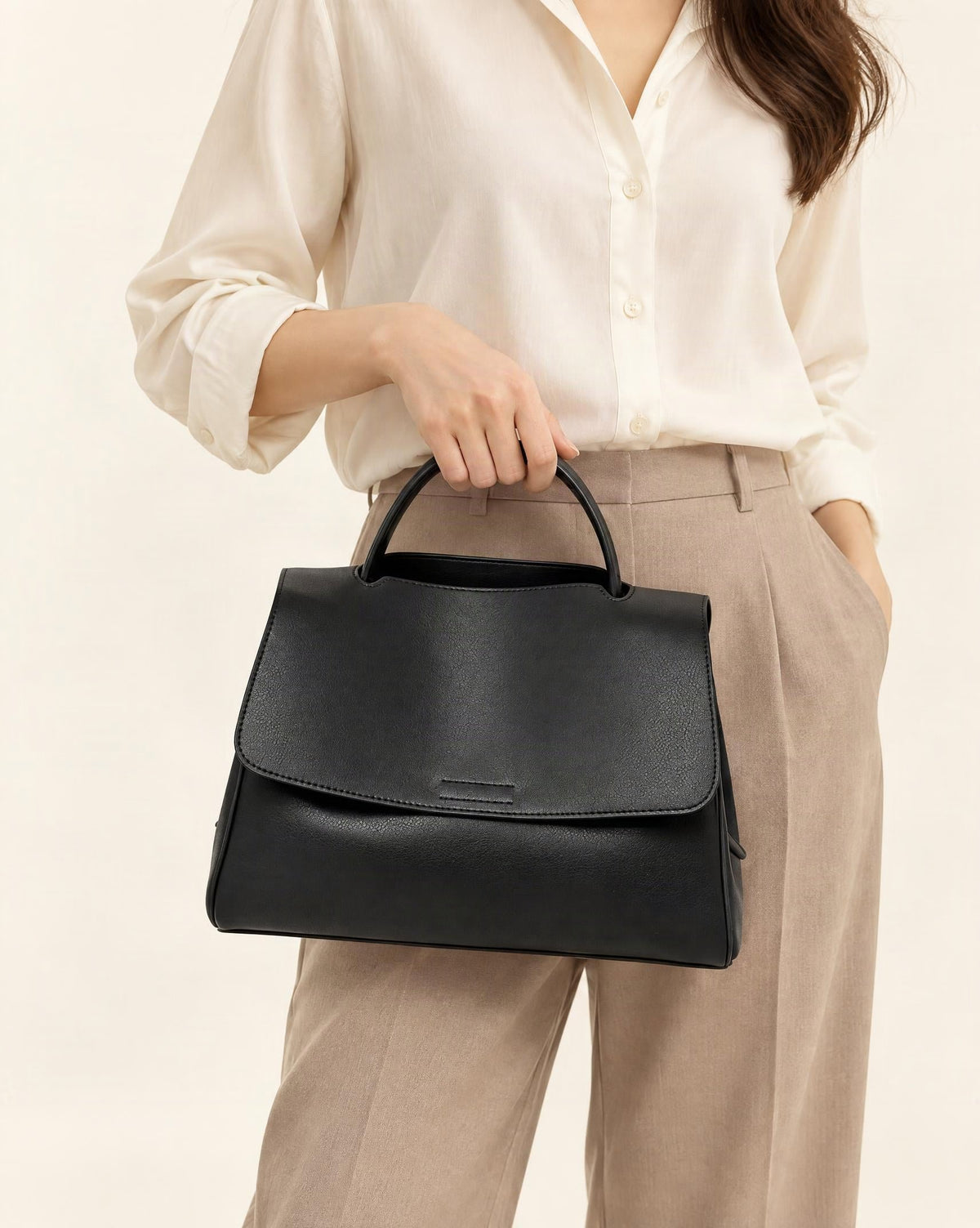 Cowhide Leather Mini Top-Handle Crossbody Bag worn crossbody