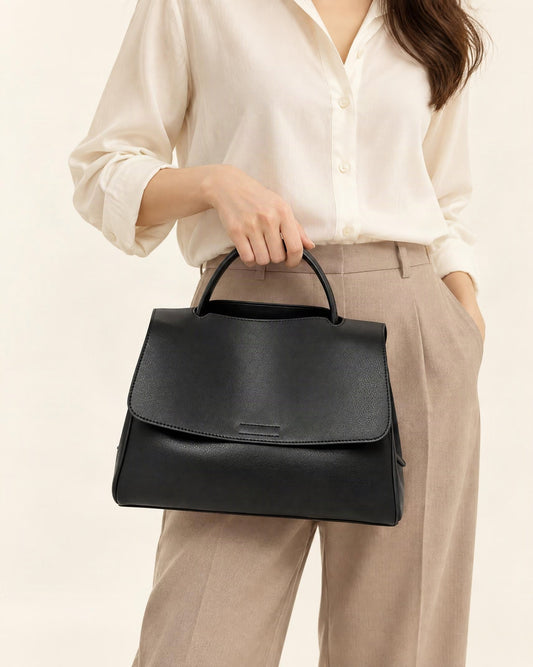 Cowhide Leather Mini Top-Handle Crossbody Bag worn crossbody