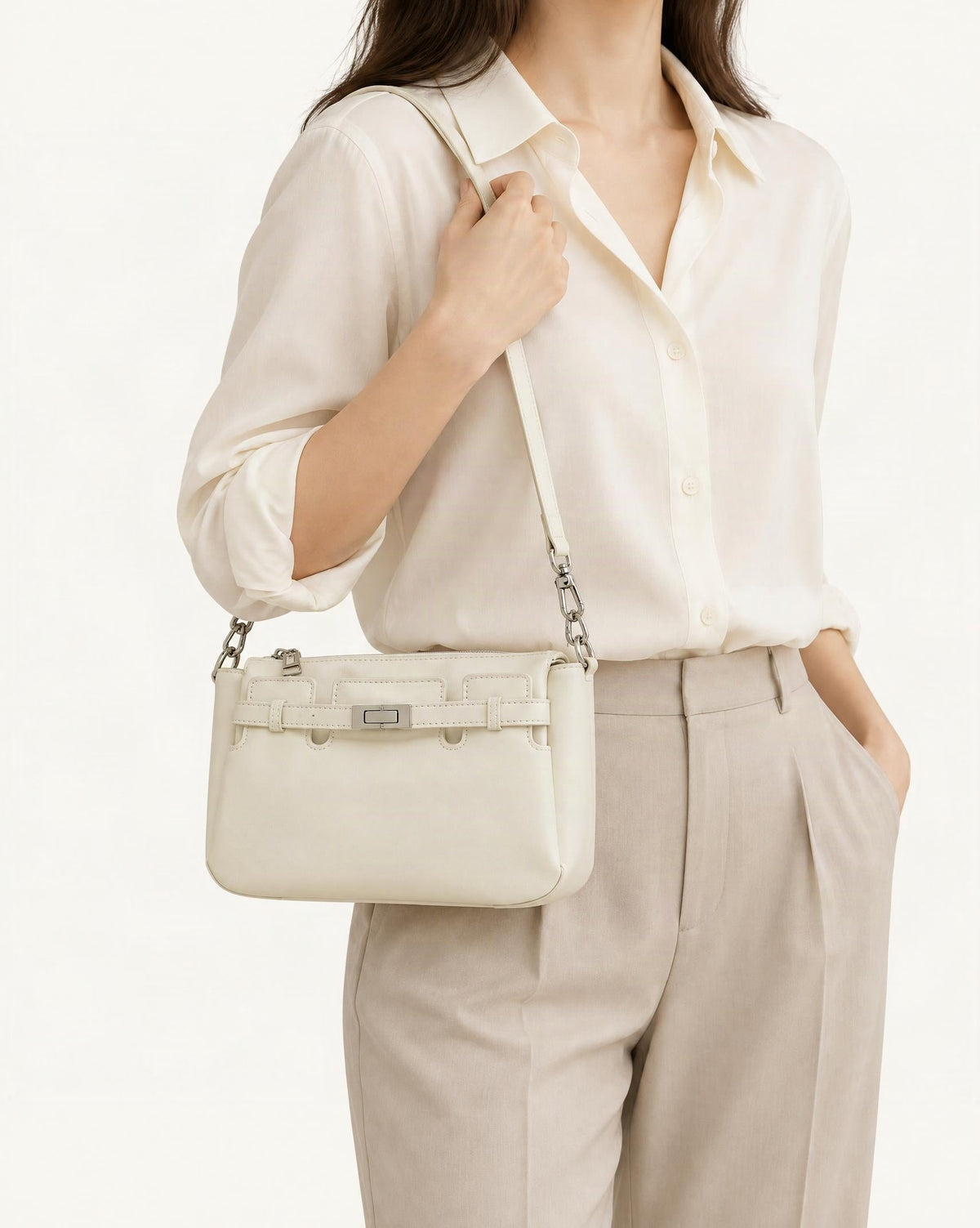 Top-Grain Waxed Leather Shoulder Bag with Adjustable Strap worn crossbody