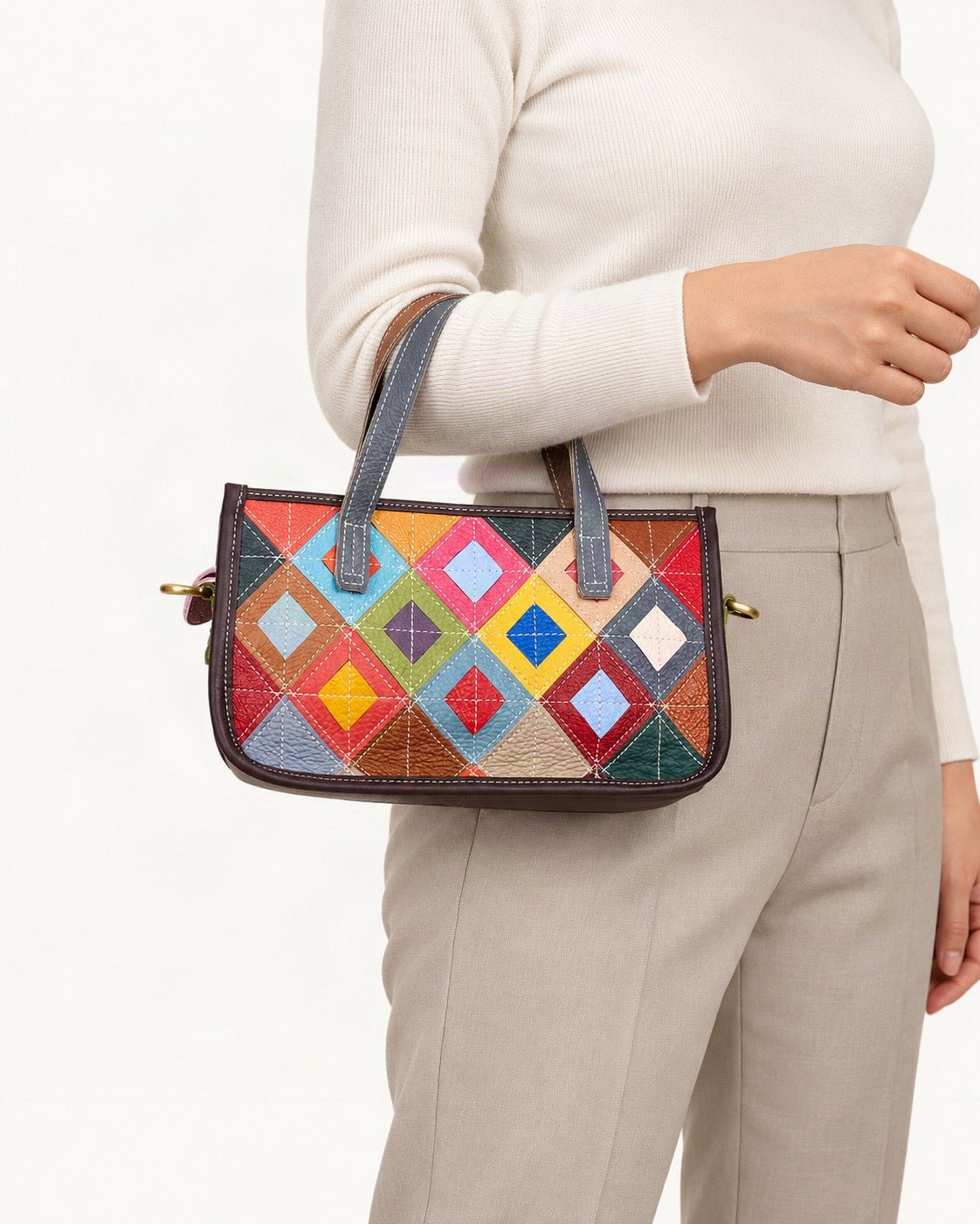 Top-Grain Cowhide Small Shoulder Bag – Multicolor worn crossbody