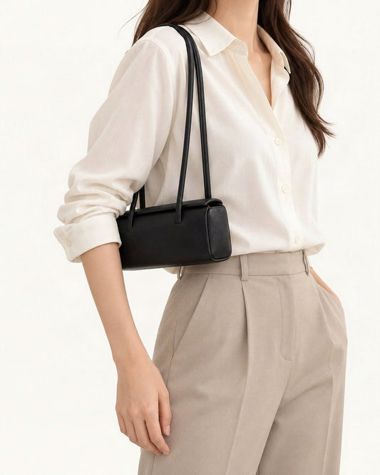 Top-Grain Cowhide Pillow Shoulder Bag worn on the shoulder