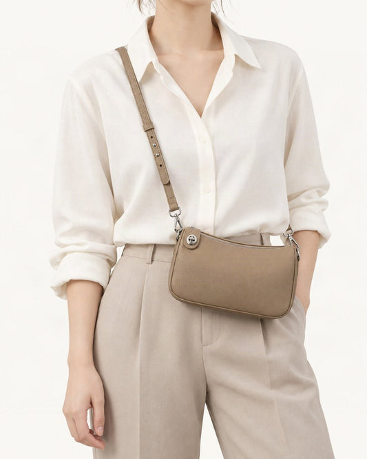 Pebbled Cowhide Leather Crossbody Bag worn crossbody