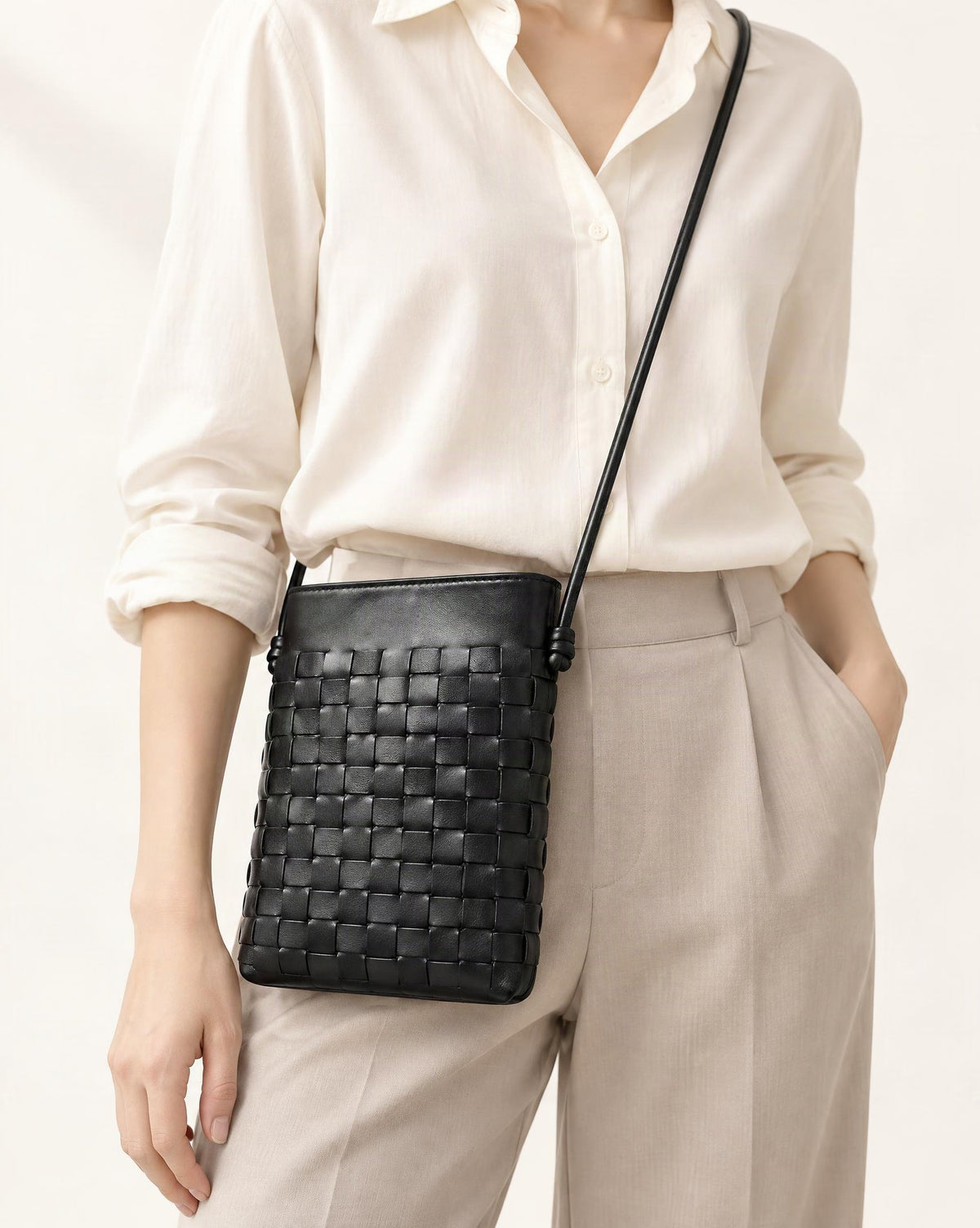 Lambskin Micro Crossbody Phone Bag worn crossbody