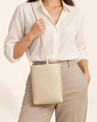 Cowhide Leather Micro Crossbody Phone Bag – Color Options worn crossbody