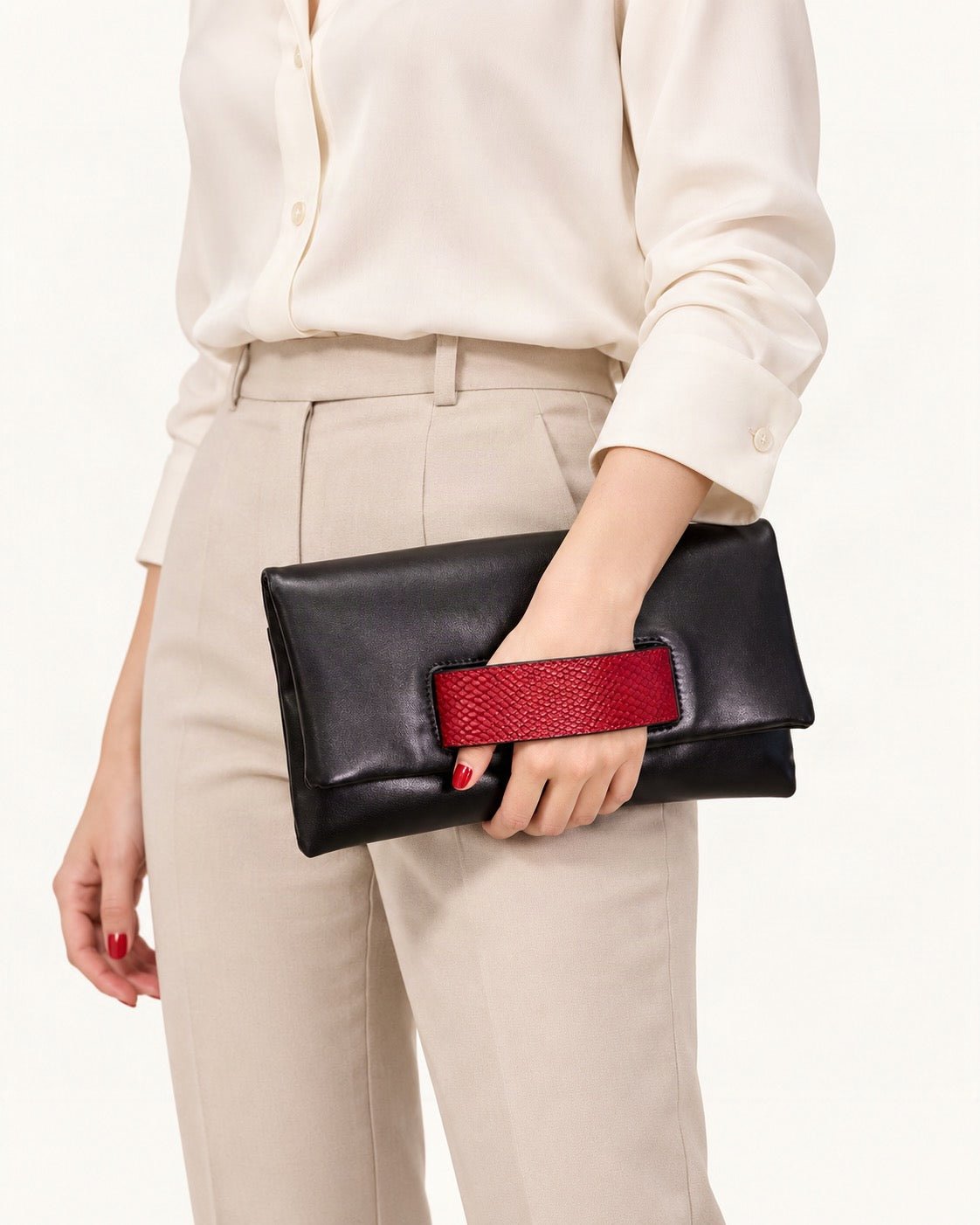 Cowhide Envelope Clutch Bag worn crossbody