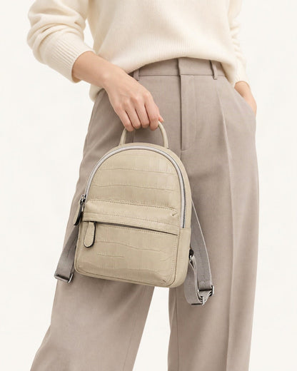 Top-Grain Cowhide Small Backpack worn as a backpack