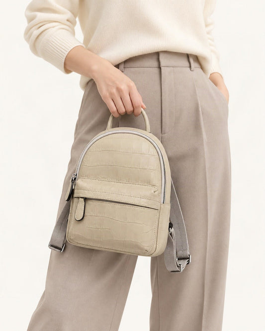 Top-Grain Cowhide Small Backpack worn as a backpack