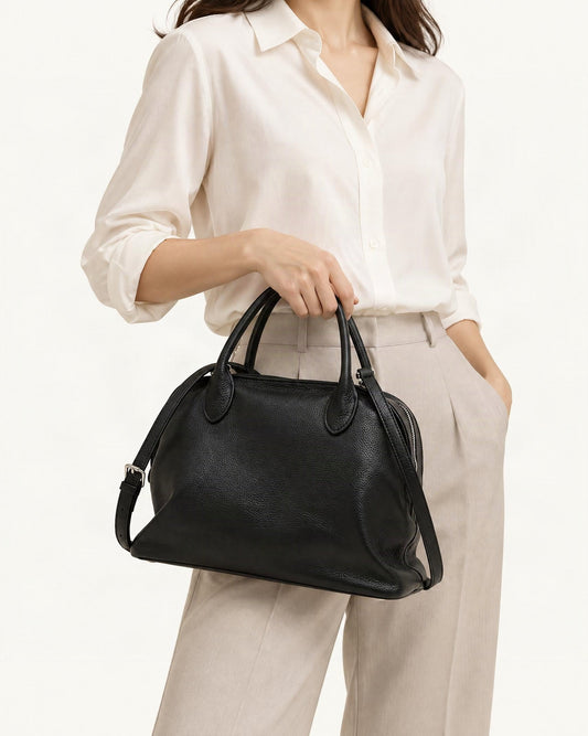Cowhide Leather Small Bowling Tote Bag, Pebbled worn crossbody
