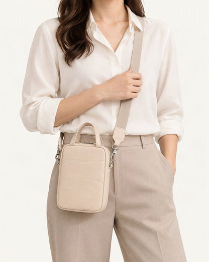 Pebbled Cowhide Leather Mini Crossbody Phone Bag worn crossbody